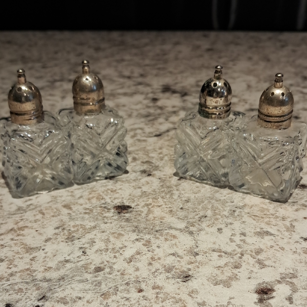 Glass Cut-Pattern Salt and Pepper Shakers - Clear Glass with Silver Tops